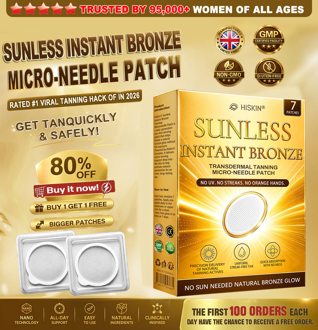 ☀️𝐇𝐢𝐬𝐤𝐢𝐧® 𝐒𝐮𝐧𝐥𝐞𝐬𝐬 𝐈𝐧𝐬𝐭𝐚𝐧𝐭 𝐁𝐫𝐨𝐧𝐳𝐞 𝐓𝐚𝐧𝐧𝐢𝐧𝐠 𝐌𝐢𝐜𝐫𝐨𝐧𝐞𝐞𝐝𝐥𝐞 𝐏𝐚𝐭𝐜𝐡 🇬🇧 (𝐉𝐮𝐬𝐭 𝐨𝐧𝐜𝐞 𝐚 𝐝𝐚𝐲) 𝐕𝐢𝐬𝐢𝐛𝐥𝐞 𝐁𝐫𝐨𝐧𝐳𝐞 𝐆𝐥𝐨𝐰 𝐢𝐧 𝟕 𝐃𝐚𝐲𝐬 ✅ 𝐍𝐨 𝐔𝐕, 𝐍𝐨 𝐎𝐫𝐚𝐧𝐠𝐞, 𝐍𝐨 𝐒𝐭𝐫𝐞𝐚𝐤𝐬, 𝐍𝐨 𝐃𝐇𝐀, 𝐍𝐨 𝐌𝐞𝐬𝐬.☀️